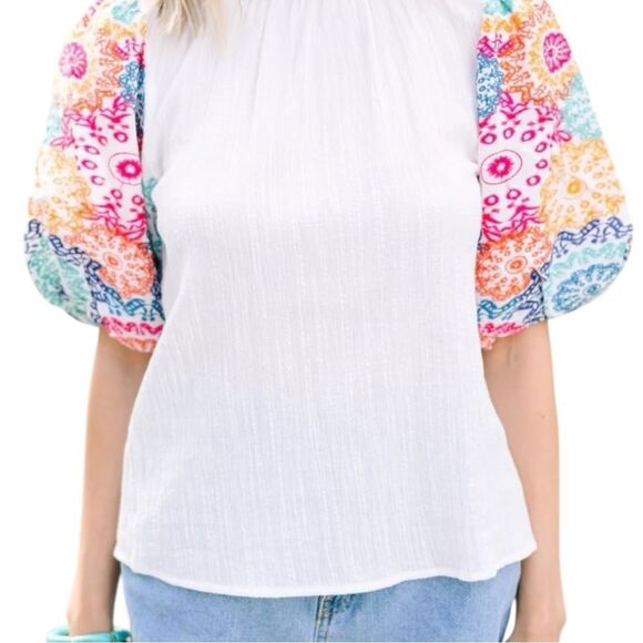 THML: On Your Heart White Embroidered Sleeve Blouse size medium boho cottagecore - Picture 1 of 6